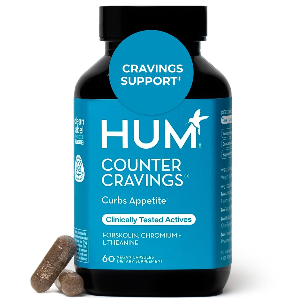 HUM Counter Crauture Chromium Suplemen dengan L Theanine, Seawed Extract & Forskolin untuk Bantuan Appetite, Craurite, dan Rutines, Gluten Free, Caffeine Free Formula, 60 Vegan Capsules