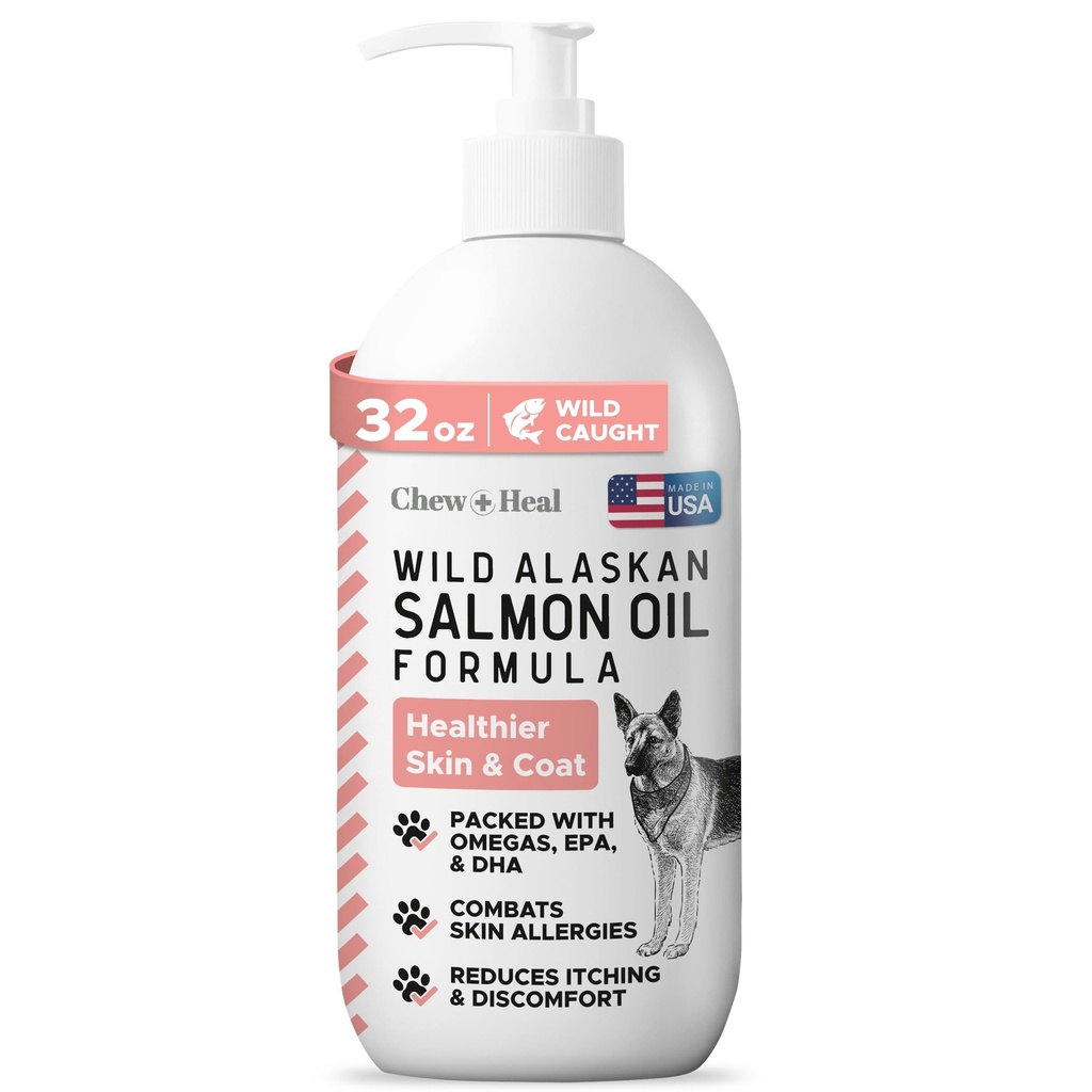 Wild Alaska Salmon Fish Oil for Dogs - 32 oz. dari Fish Oil Formula - Pompa Cap Bottle - Berisi Omega- 3 dan 6, Vitamin D, EPA, dan DHA untuk Skin dan Coat Sehat