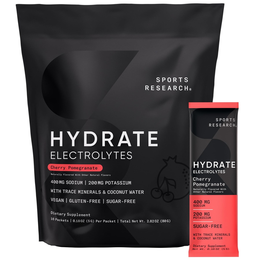 Penelitian Olahraga Hyrate Electrolytes Powder Paket - Sugar-Free & Alamy Flavored dengan Vitamin, Mineral, dan Coconut Air - Supports Hidration - 16 Paket - Cherry Paxeate