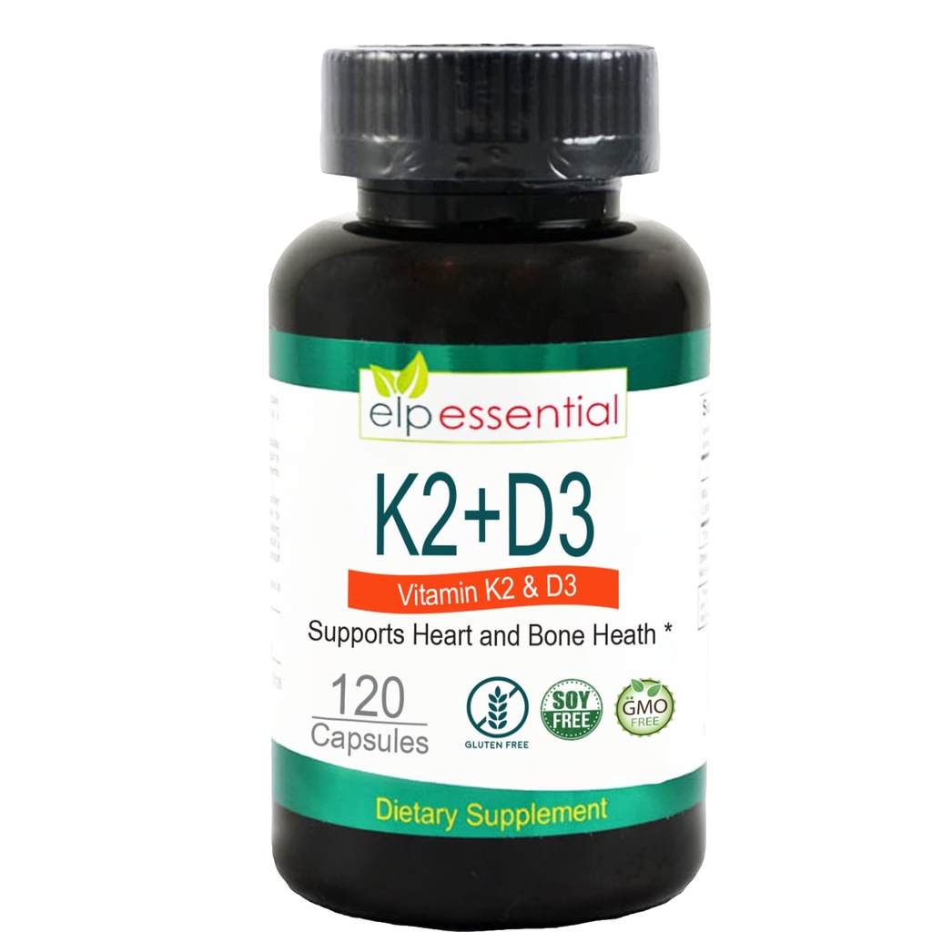 ELP ESSENTIAL Vitamin K2 dengan D3 Supplement Bone and Heart Health, Capsules K2 + D3 Vitamin 120 Kapsul