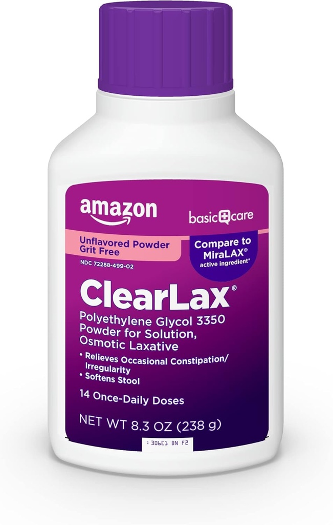 Care ClearLax, Polyethylene Glycol 3350 Quader for Solution, Osmotic Laxative, Unflamited, 8.3 ons (Pack of 1)