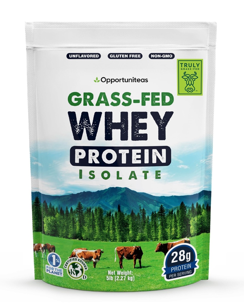Opportuniteas Grass Fed Whey Isolate Protein Powder - Unflagranted 28g Protein powder Without Artificial Sweeteners, Hormone- Free Cows, Non GMO - 5lb