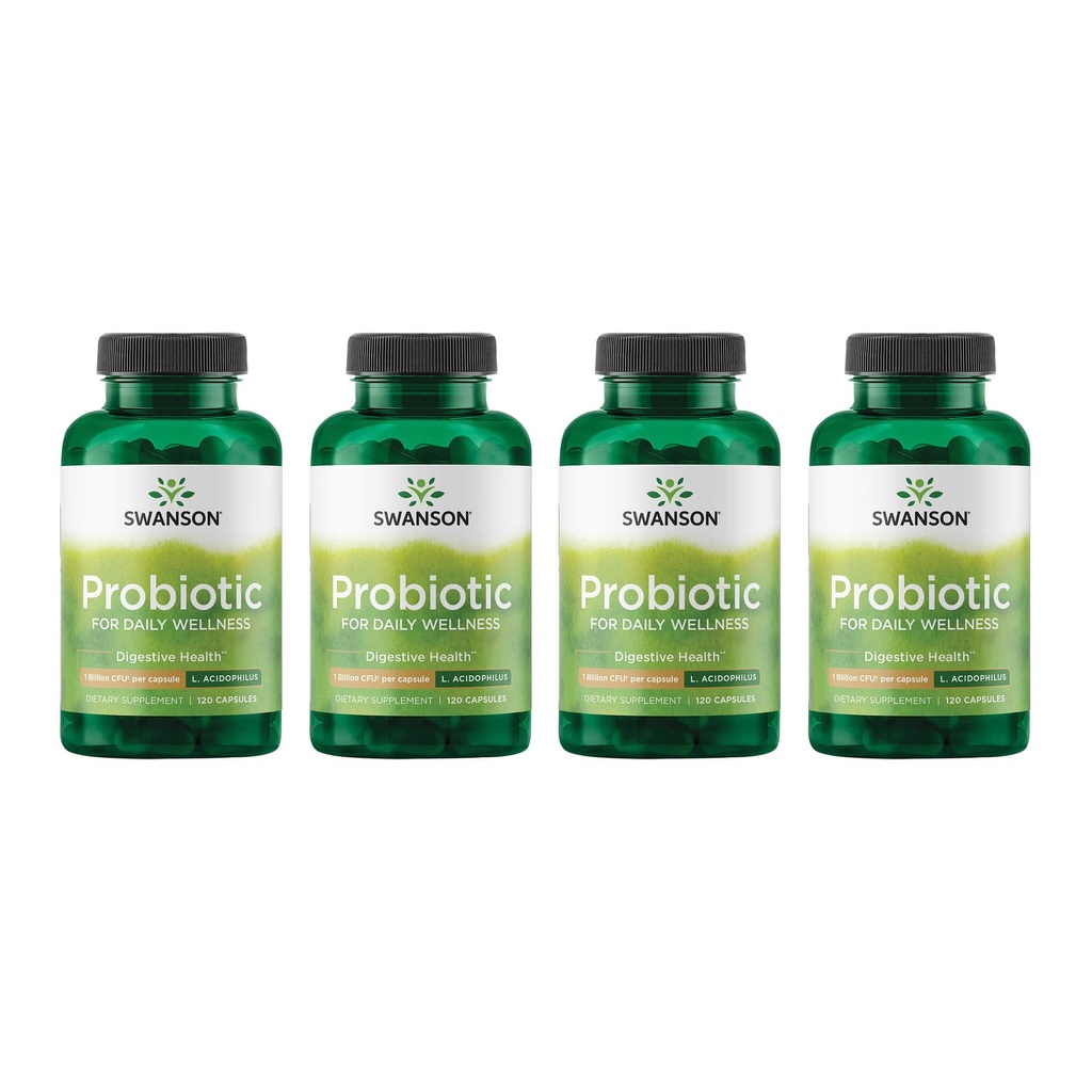 Swanson Probiotic - Digetical Health Suplement w / 1 Milyar CFU per Capsule - Natural Formula Supporting Bowel Regularitas & Daily Wellness - (120 Capsules) (4 Pack)