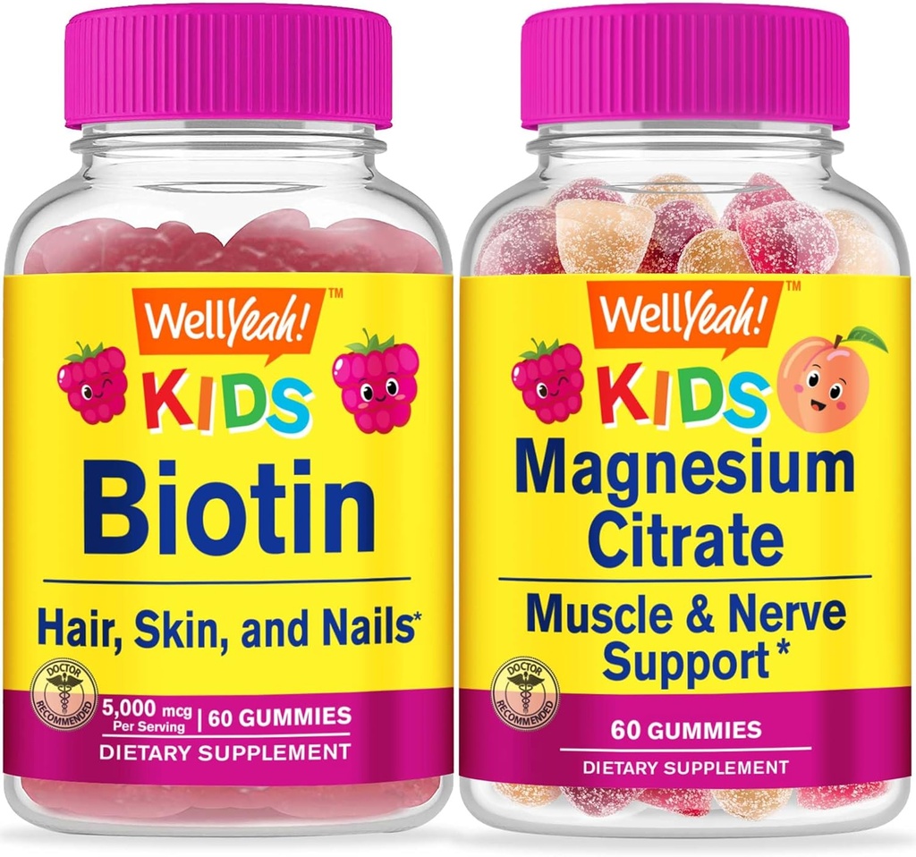 WellYeah Biotin Kids + Magnesium Citrat Kids, Gummies Bundle - Great Tasting, Vitamin Suplemen, Gluten Free, GMO Free, Chewable Gummy