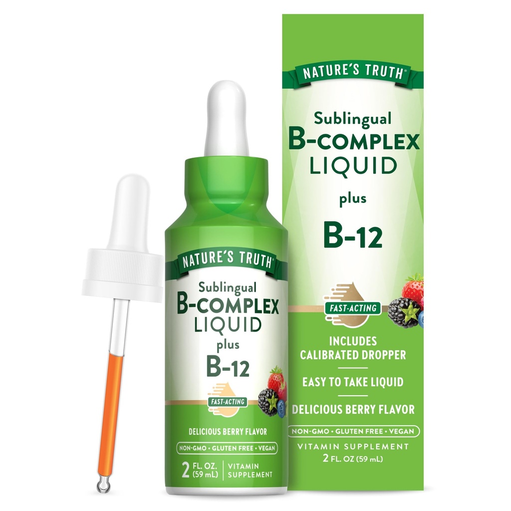 Alam Kebenaran Sublingual B Kompleks 124; dengan B12 124; 2 Fluid Ounces 124; Berry Flavor 124; Vegan, Non- GMO & Gluten Free Suplemen
