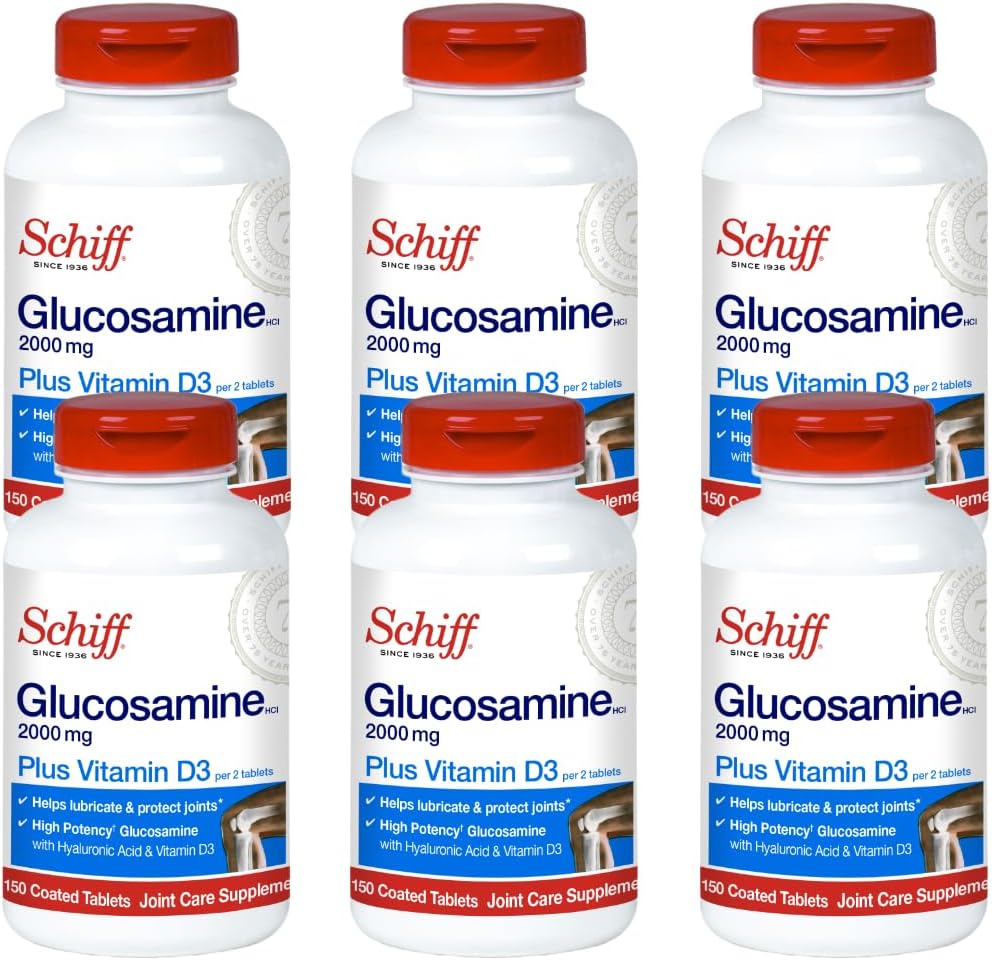 Schiff Glucosamin 2000mg dengan Vitamin D3 dan Acid Hyaluronic, 150 tablet - Tambahan Gabungan (Paket 6)