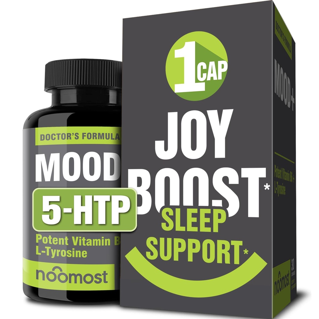 Suplemen Dukungan NooMood untuk Mood Boost, Calm Mind & Body, Stress Response, Suplemen Energi - Herbal Adaptogens: Ashwagandha, L Tyrosine, 5 HTP, Passion Flower, 30 Counts