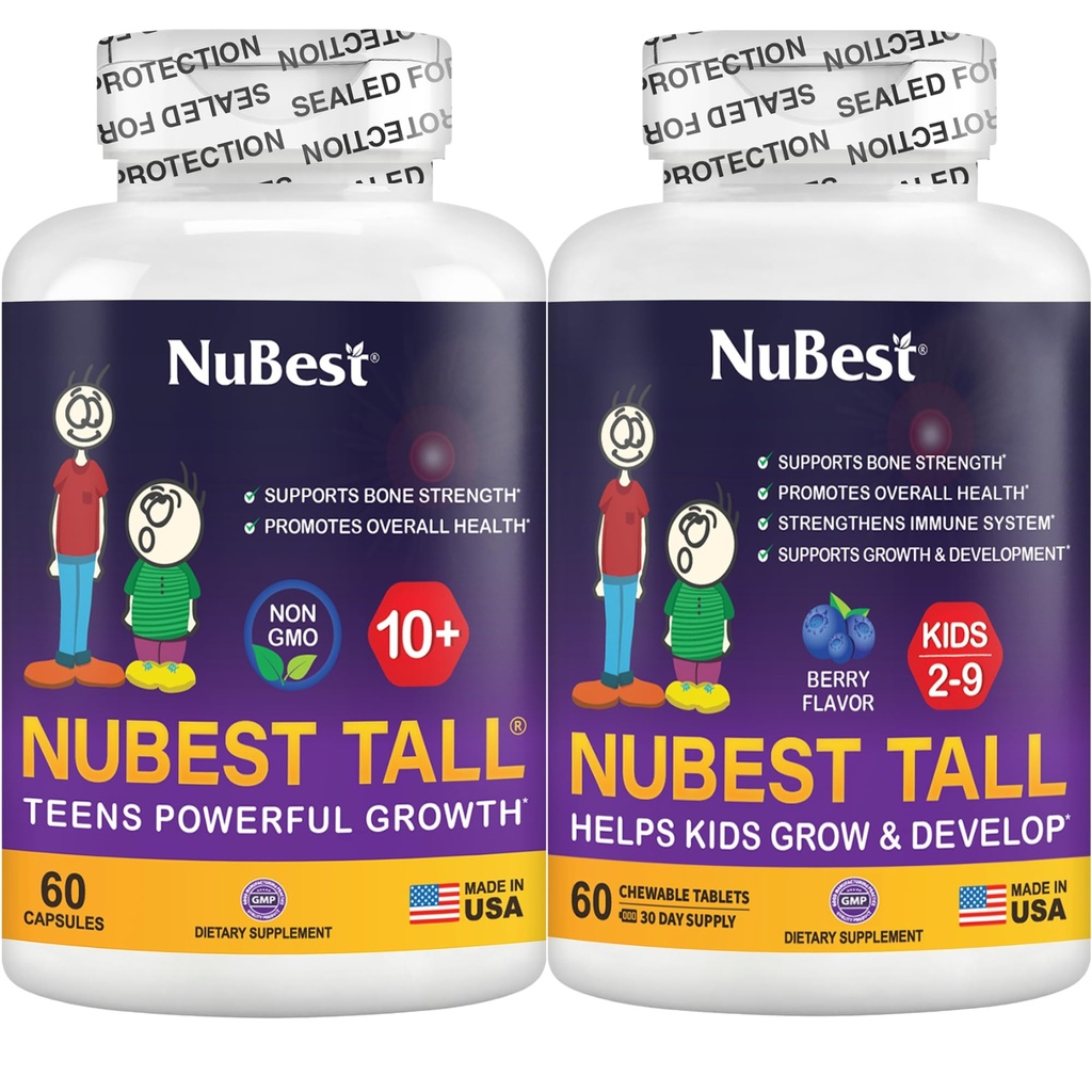 Nurest Bundle Tall 10 + 60 Capsules Tall Kids 60 Cable Tablet Chewable: 124; Perkembangan Tinggi untuk Anak-anak & Teens 124; Calcium, Vitamin D3, Collagen & Herbs
