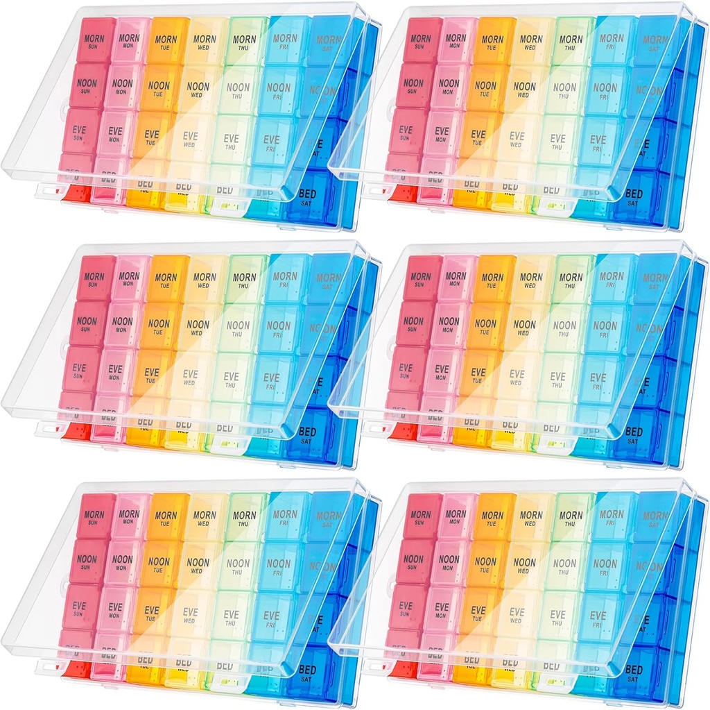 Hsei 6 Pack Weekly Pill Organizer Box 4 Kali sehari 7 Hari Kasus Pil Besar Medication Kotak Perjalanan Harian Vitamin Minyak Ikan Suplemen