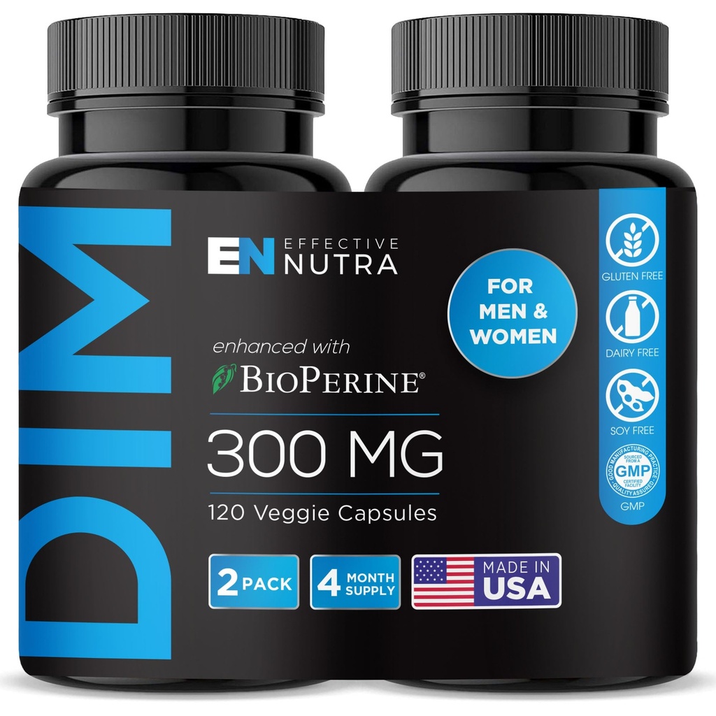 Tambahan NUTRA EFFECTIVE 300mg dengan BioPerine - Ekstra Kekuatan Estrogen Blocker untuk Pria & Perempuan - Hormone & Metabolisme Dukungan - 4 Bulan Supppply