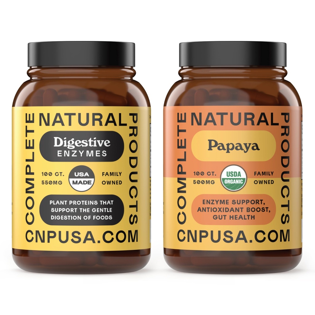 Complete Natural Products Organic Papaya Enzymes 100 Capsules & Digeptical Ensumes 100 Capsules Bundle