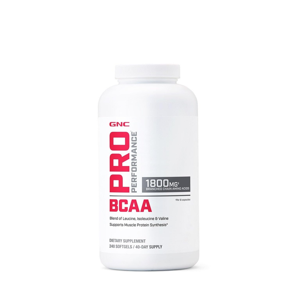 GNC Pro Performance BCAA 1.8g, Resting Party 3 Tambahan untuk Pria & Women, Branched Chain Acids, Estibe Amino Acids Mendukung Protein Otot Sintesis, 240 Softgels, 40 SVG