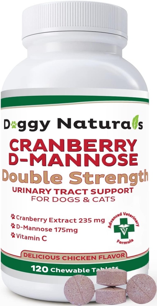 Cranberry D- Mannose for Dogs and Cats Urinary Tract Infeksi Support Prevents and Eliminates UTI, Bladder Infeksi Ginney Dukungan, Antioksidant (Double Power Tablet, 120 Count)