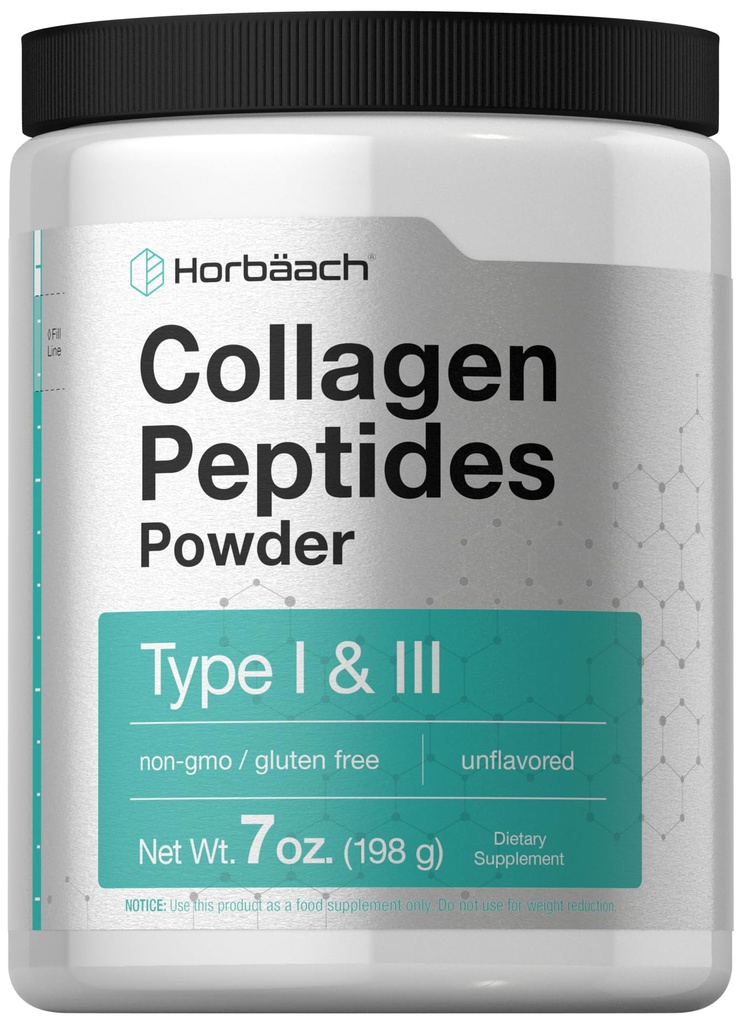 Horbäach Collagen Peptides Powder 7oz 124; Tipe I dan III 124; Unflagranted Multi Collagen Protein dan Amino Acids 124; Gluten Bebas, Keto & Paleo Friendly