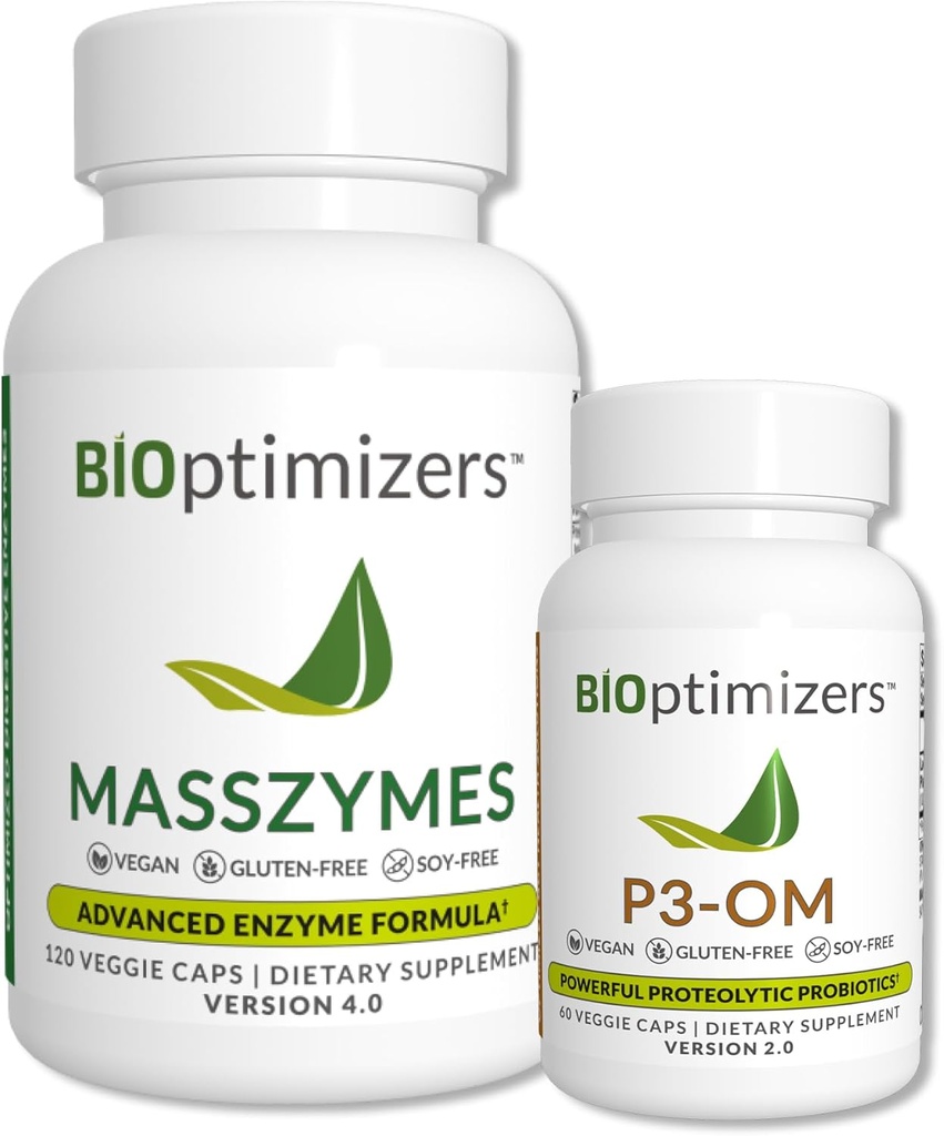 BiOptimizers - P3-OM dan MassZymes Bundle - Premium Digetical Enzymes dan Propoles for Women and Men - Doctor- Formulate (120 MassZymes Capsules, 60 P3- OM Capsules)
