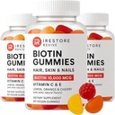 iRestore Rambut Gummy Vitamin, Vegan Biotin Gummies untuk Rambut Skin dan Nails, Rambut Tumbuh Gummies untuk Perempuan & Pria, Biotin 10,000mcg, 3PK