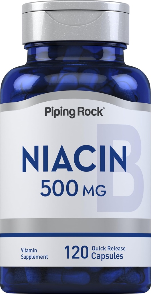 Piping Rock Niasin 500mg Flush 126; 120 Capsules 12.4; Non-GMO dan Gluten Free Suplemen