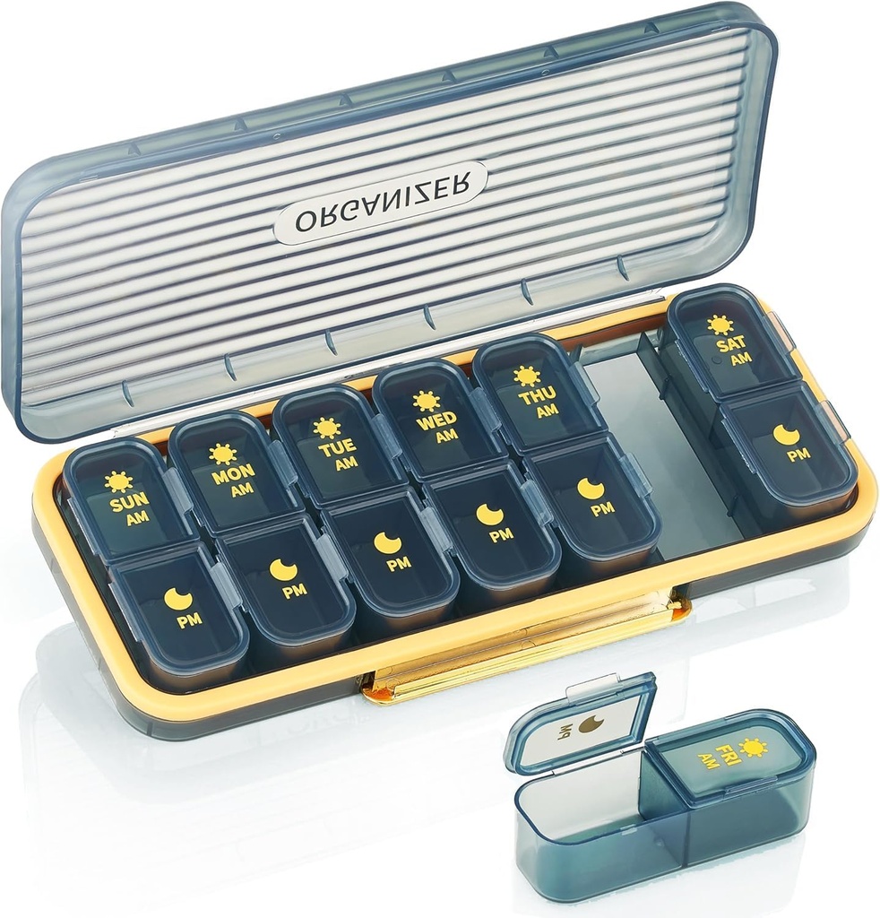 Weekly Pill Organizer 2 Times A Day - Pill Case Am Pm - Travel Pill Box 7 Day Portable Daily Vitamin Container Aestetic Medicine Discenser Dengan 7 Terpisah Kompartemen Morning Night Supplement