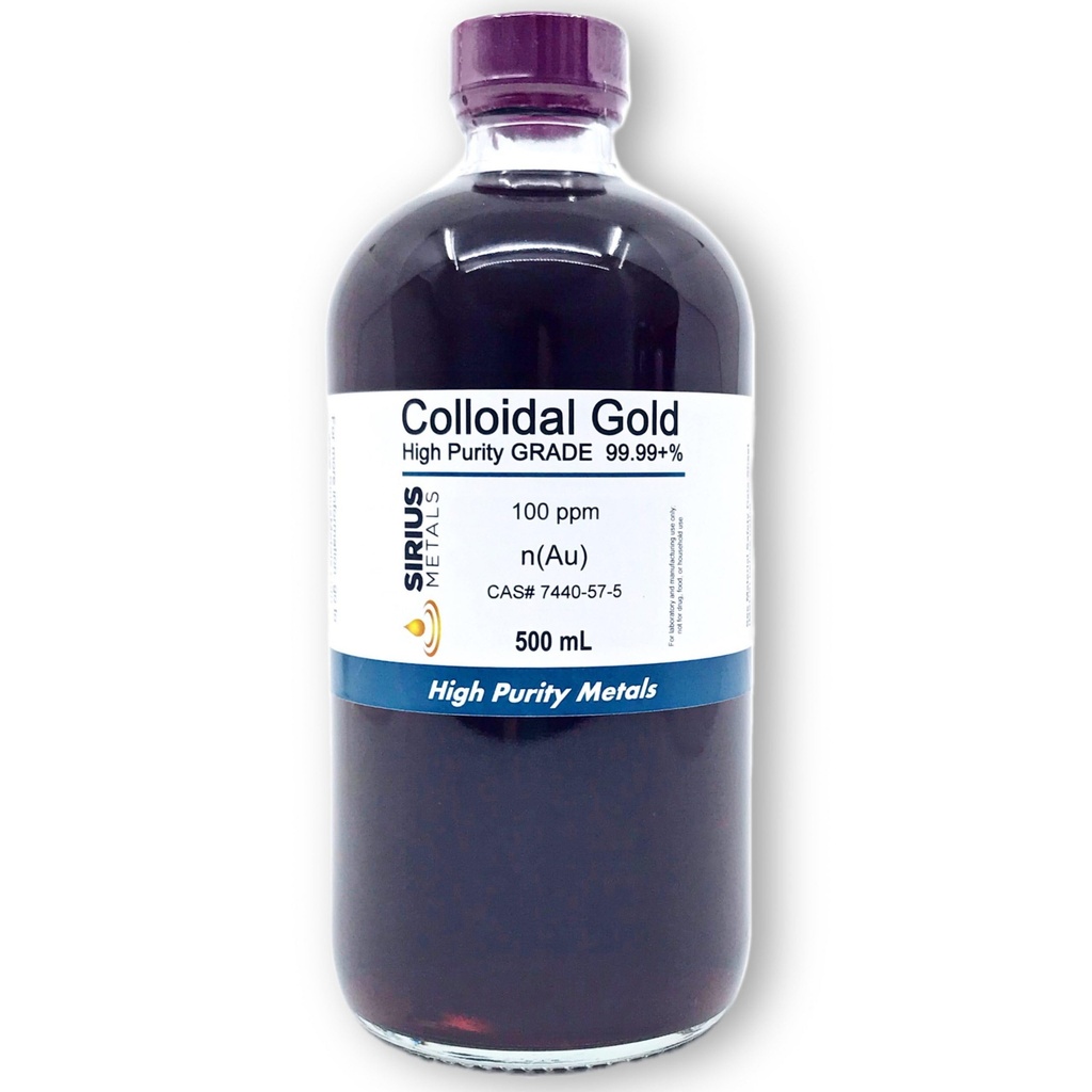 True Colloidal Gold (100 plum) - 99,99 +% Kemurnian - 500 mL (16.9 Fl Oz) dalam Clear Glass Bottle