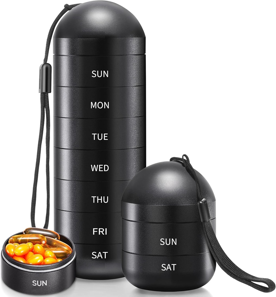 Zannaki XL Metal Travel Pill Organizer, Extra Large Waterproof Weekly Pill Box, Aluminum Alloy Pill Case Container, BPA Free 7 Day Medical Organizer Hoder for Vitamin, Fish Oil, Suplemen