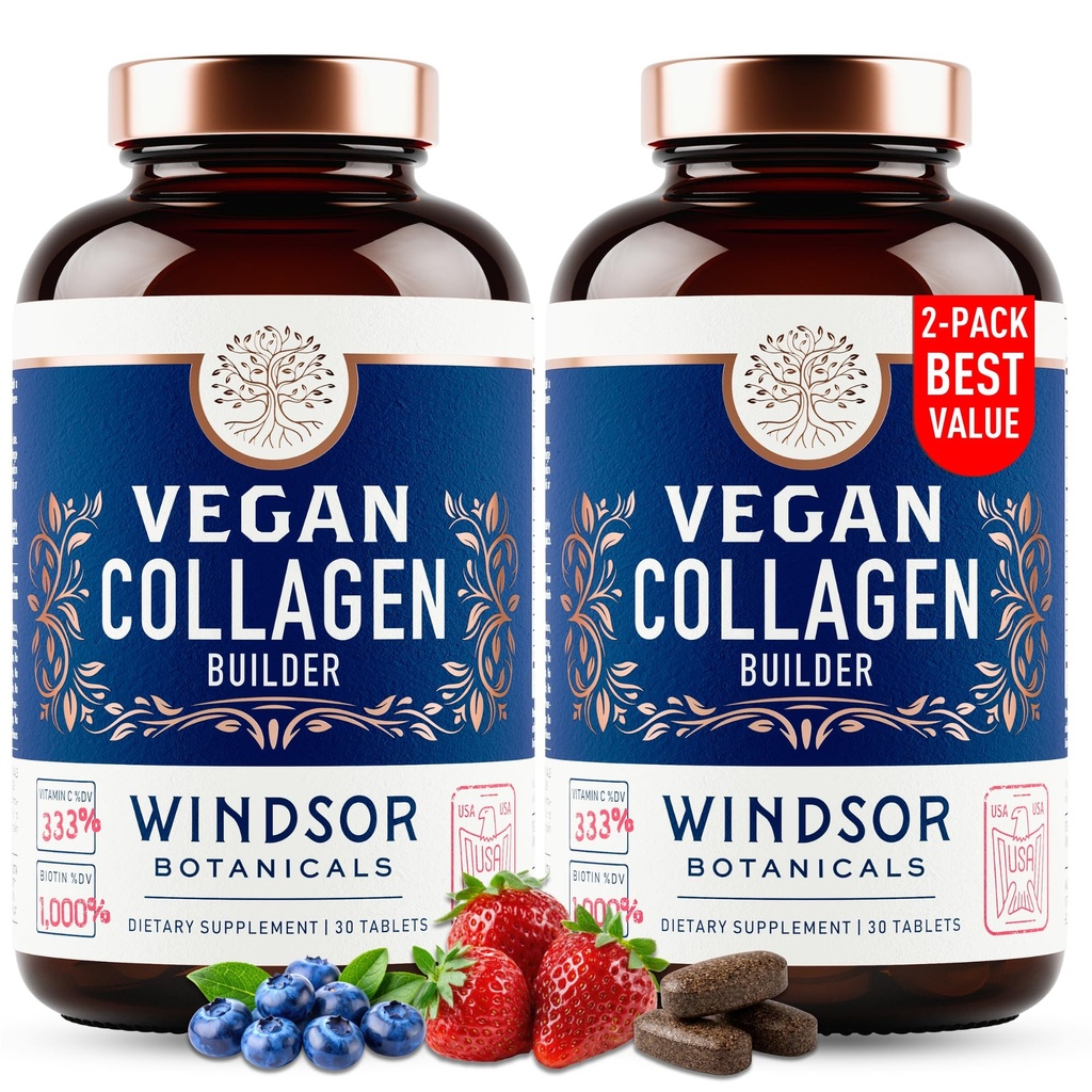 Vegan Collagen for Women and Men - Organic Superfood, Amino Acids Glycine, Lysine, Prole for Healleal Skin, Hair, Nails - Tanaman-Based Collagen Booster Suplemen - 60 Gluten- Free Vegetarian Pills