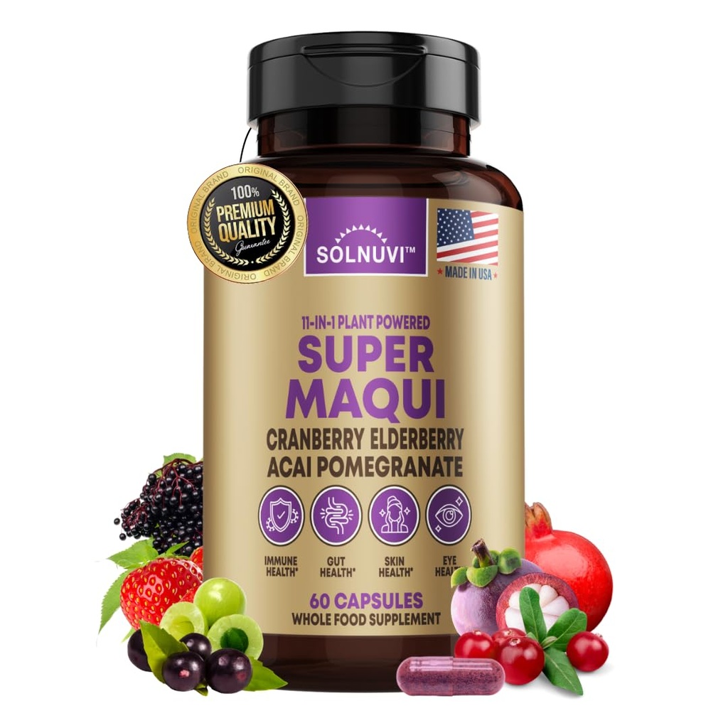 Super Super Maqui Berry Capsules - Superfood Powder - Elderberry Extract, Cranberry, Pocate, Acai - Dry Eye & Tear Dut Health, Skin - 60 Vegan Capsules, Non GMO, Gluten Free Suplemen