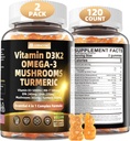 Vitamin D3 5000iu (125mcg) + Vitamin K2 (MK7) Gumies dengan Algae Omega 3 124; Maksimal Kekuatan Vitamin D3 + K2 124; untuk Bone, Teeth, Energy, Imune, Calcium Absorpsi - Vegan, Sugar Free, 120Ct