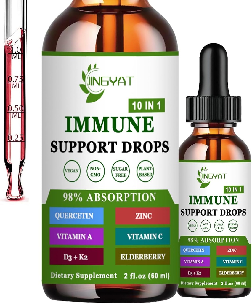 Zinc Quercetin dengan Bromelain Vitamin C D3 Liquid Drops Ammune Dukungan dengan Vitamin A K2 Echinacea Chlorofil dan Elderberry - 10 in1 Ammune Defense Drops Complex for Immunity Health