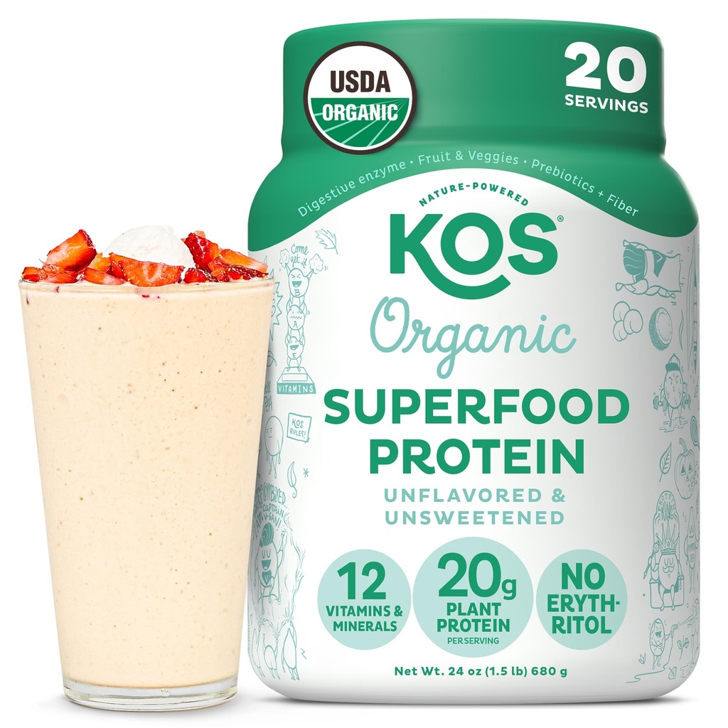 Kors Vegan Protein Powder, Unflashored & Unsweetened - Low Carb Pea Protein Blend, Organic Superfood Rich di Vitamin & Minamins - Keto, Soy, Dairy Free - Meal Replacement for Women & Men