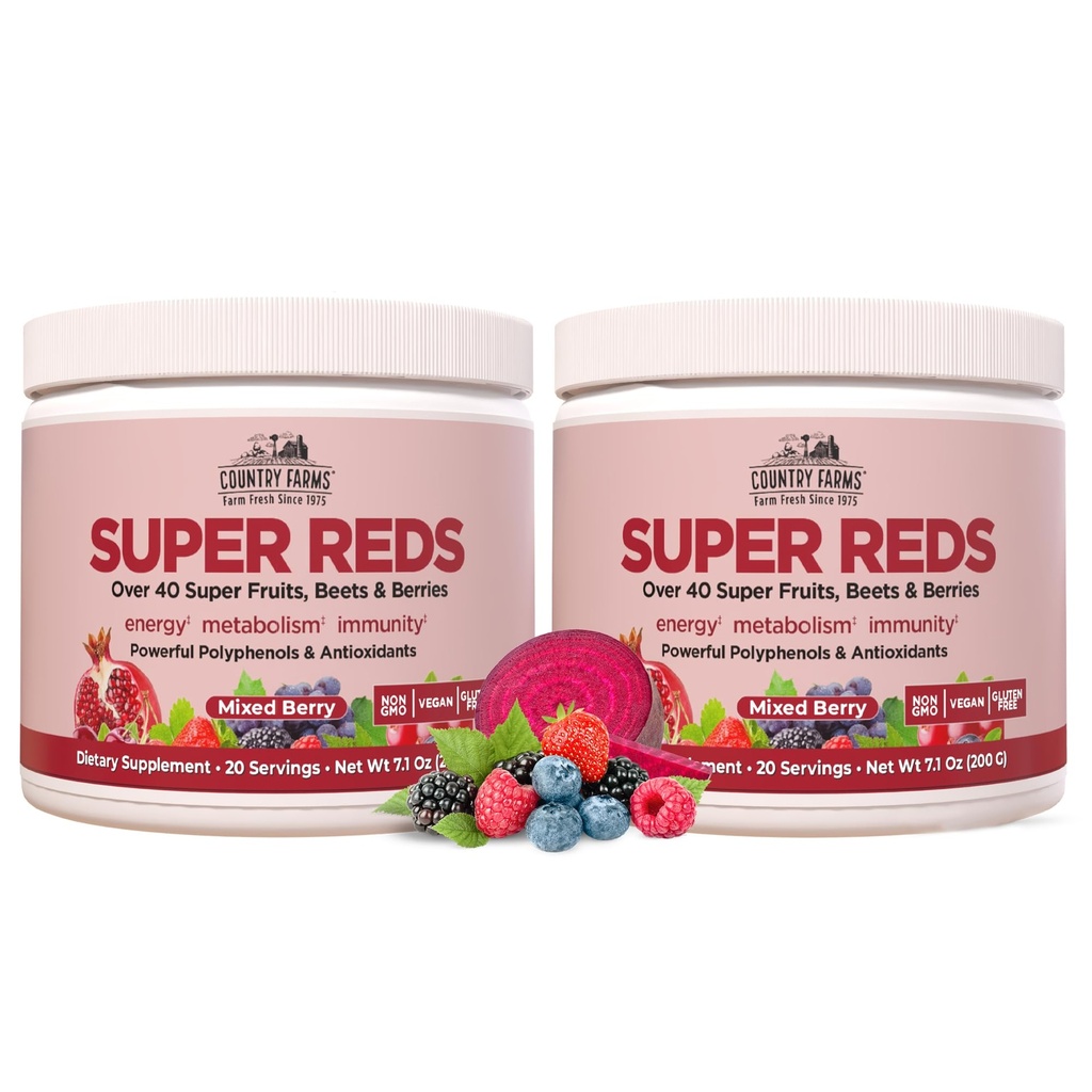 Negara menjadi petani Super Reds, Energizing Polyphenol Superfood, lebih dari 40 Super Fruit and Berry, Antioksidan Polyphenol yang kuat, Supports Energy, Supports Circulation, 40 Servings, Mixed Berry