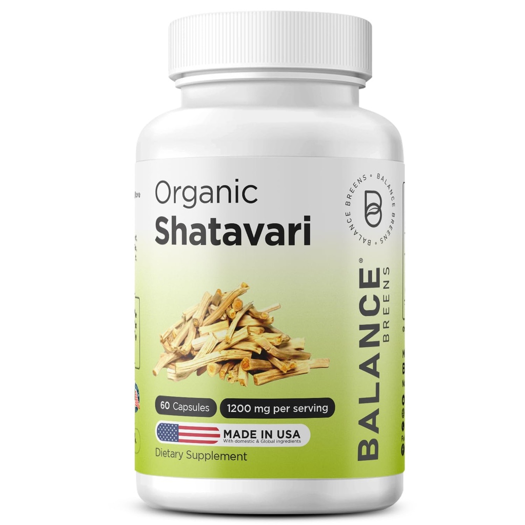 Shatavari Organik 1200 mg, 60 Kapsul - Lactation Dukung Vitamin, Hormonal Saldo for Women, Asparagus Racemogus Root