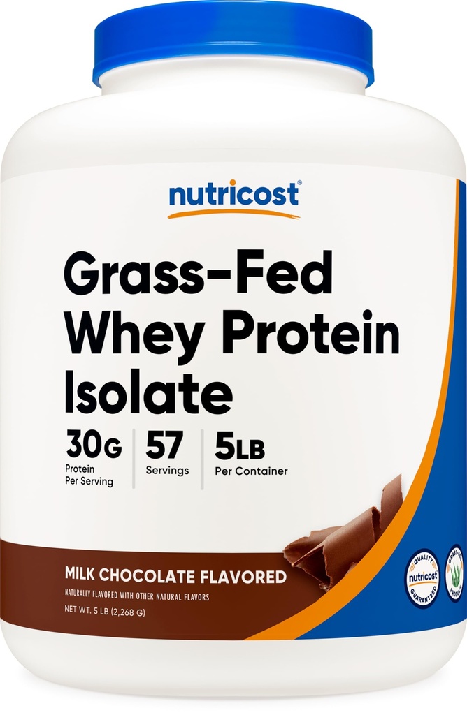 Nutricost Grass- Fed Whey Protein Isolate (Chocolate) 5LBS - Non- GMO, Gluten Free, Natural Flavors