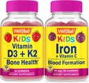 Welly Yeah Vitamin D3 + K2 Kids + Iron + Vitamin C Kids, Gummies Bundle - Great Tasting, Vitamin Suplemen, Gluten Bebas, GMO Bebas, Gummy Chewable