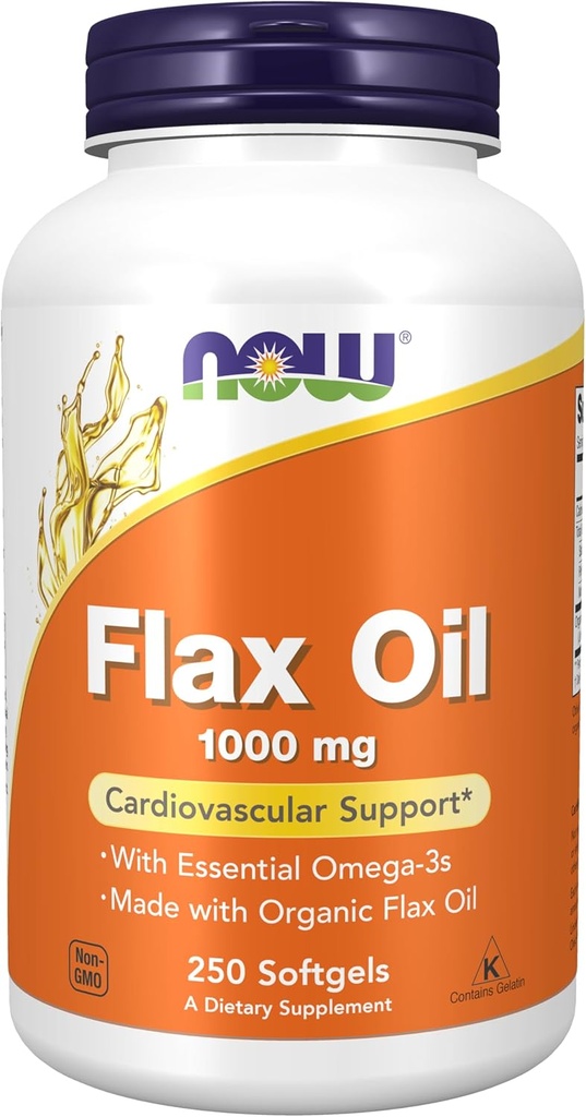 Sekarang Suplemen Makanan, Flax Oil 1.000 mg dibuat dengan Minyak Flix Organik, Dukungan Kardiovaskular *, 250 Softgels