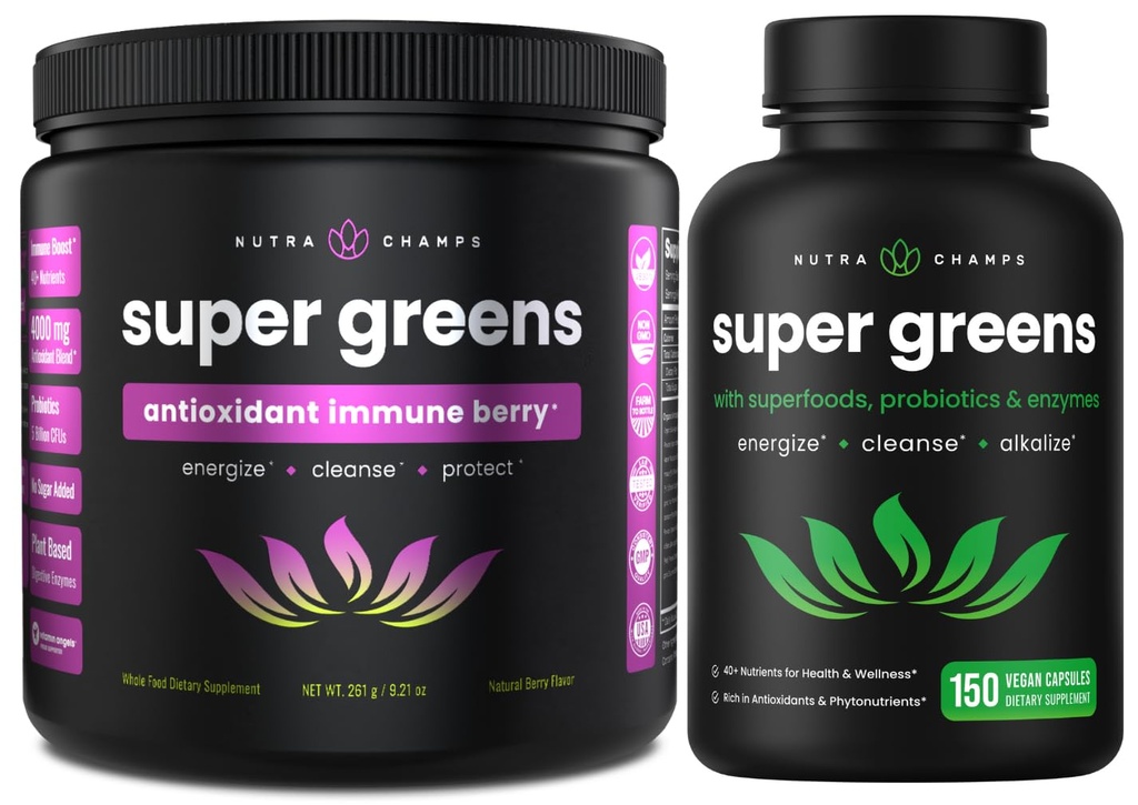 NutraChamps Super Greens Antioksidant Powder & Super Greens Capsules