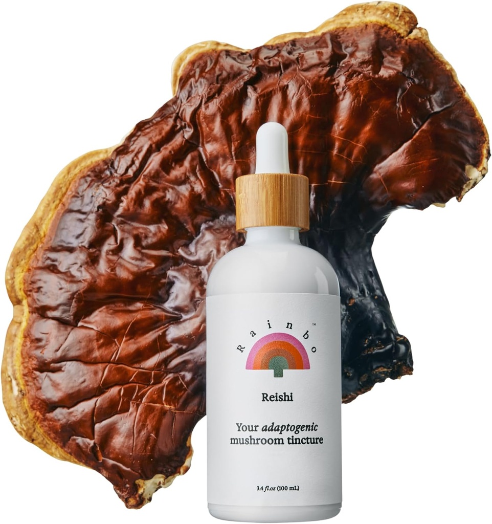 Rainbo - Reishi Mushroom Tsuture - Dual Extract Mushroom Suplement - Imune Dukungan, Mood, Sleep, Liquid Reishi Suplemen, Vegan, Non GMO, 3.4 flflo oz