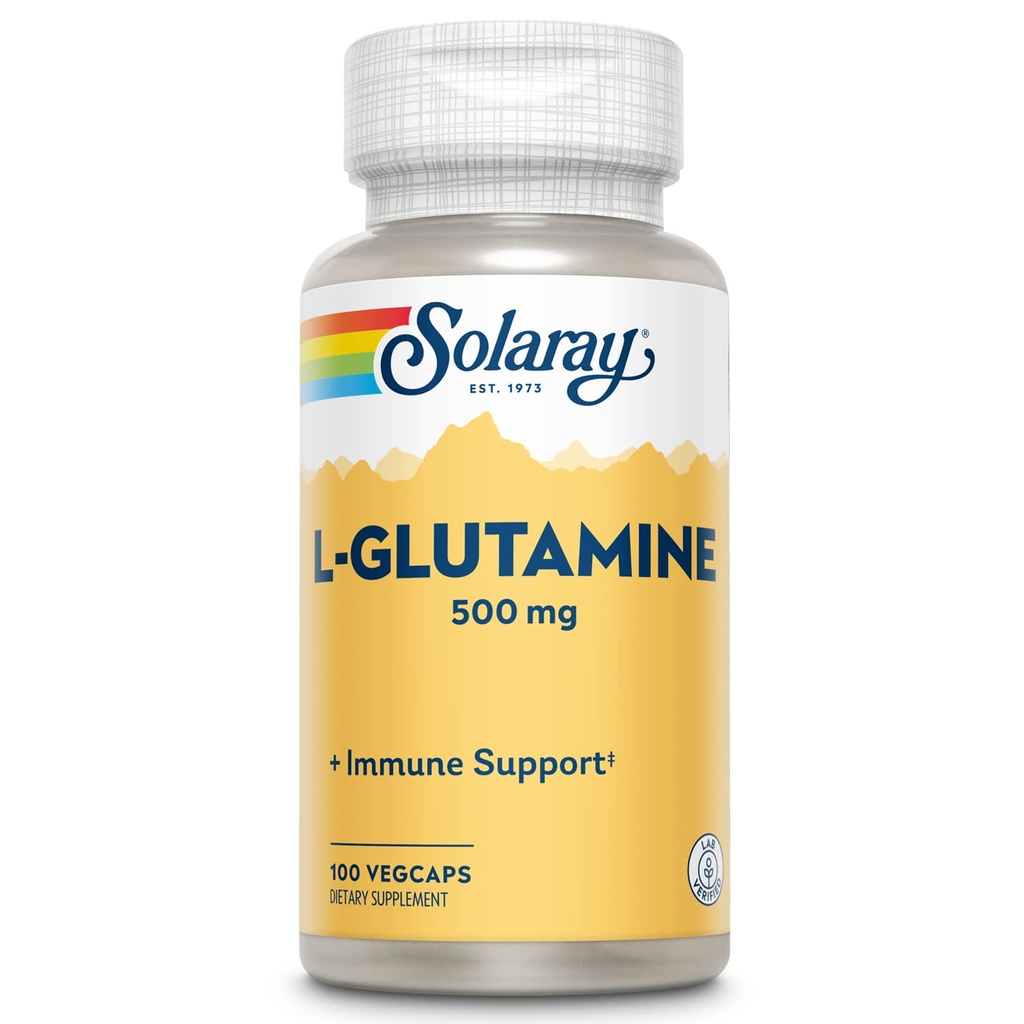 SOLARAY L Glutamine Capsules 500 mg - Imune Supplemen Dukungan - Free Amino - Lab Verifikasi, 60-Day Money-Back Jaminan - 100 Pelayan, 100 VevCaps