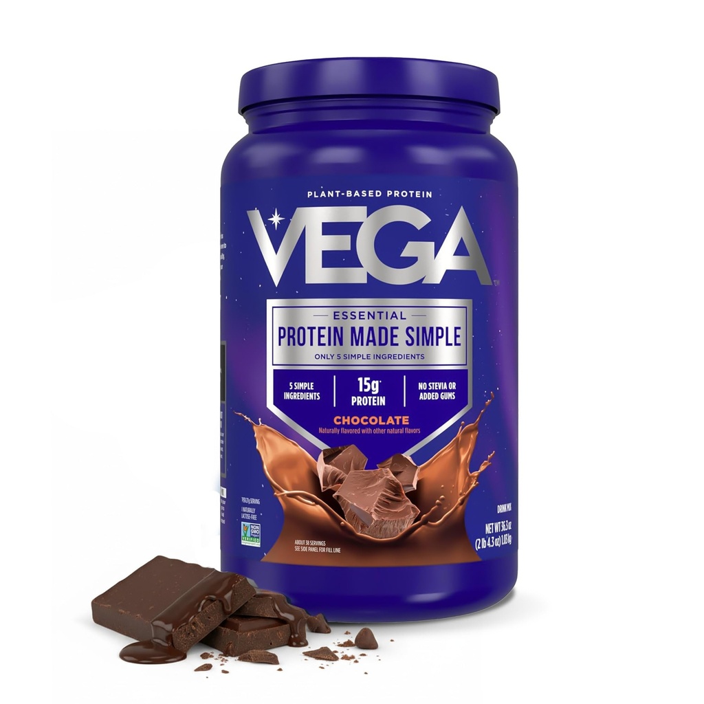 Vega Protein Yang Terbuat Sederhana - 15g Plant- Berdasarkan Pea Protein, Coklat, 39 Pelayan, Stevia Bebas, Tidak ada Pembersih Buatan atau Gums, Non-GMO, Gluten Bebas, Dairy Bebas, 2.3lbs (Packaging May Vary)