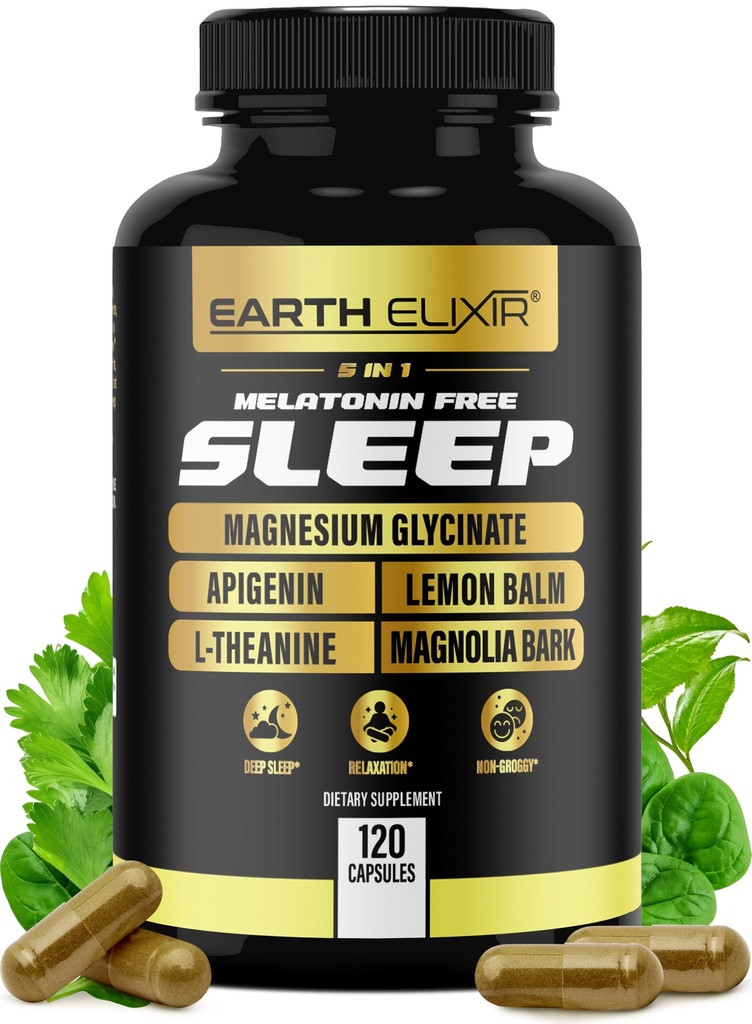 Bumi Elixir 4-in 1 Sleep Aid (120 Caps) w / Apigenin 50mg, Magnesium Glycinate 200mg, L Theanine 200mg & Valerian Aid for Sleep Aid 300mg 124; Apigenin Suplemen untuk Sleep 124; Sleep Pills