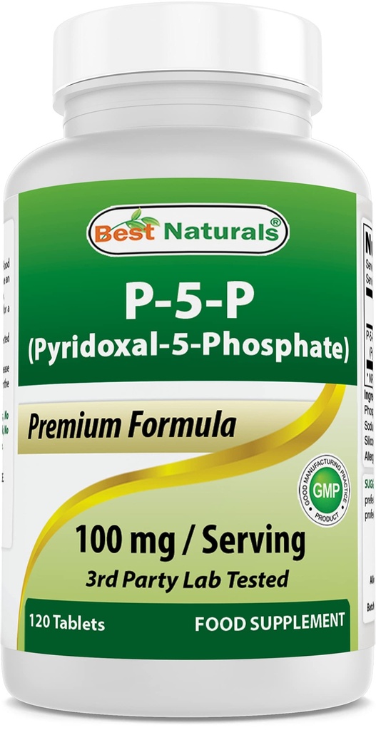 P5P Vitamin B6 terbaik (Pyridoxal 5 Pfosfat) 100 mg / Serving - 120 Tablet - Formasi Aktif Vitamin B6.
