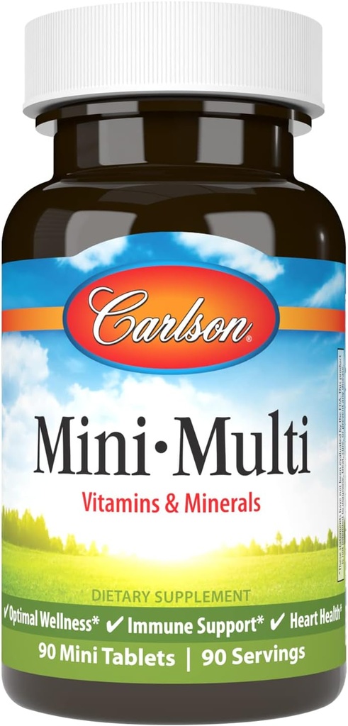 Carlson - Mini- Multi, Vitamin & Minements, Imune Support & Heart Health, Optimal Wellness, 90 mini tablet.