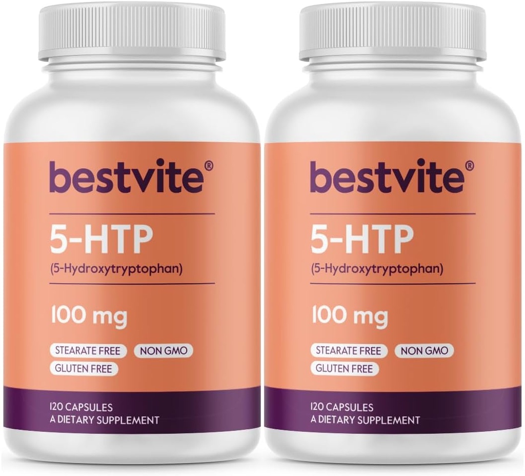BESTVITE 5- HTP 100mg (240 Capsules) (120 x 2) - Tidak ada Stearates - Tidak ada Flow Agents - Non GMO - Gluten Bebas