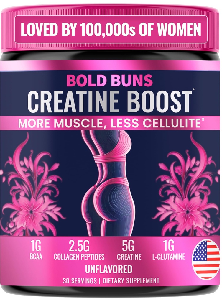 Bold Buns Creatine for Women - Booty Builder Suplemen dengan Collagen & BCAA - Mendukung Pengembangan Otot, Pemulihan Kerja, Skin Elasticity, Rambut Sehat & Nail 124; Tanpa Rasa - 30 Hamba