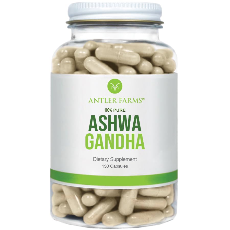 Antler Farms - 100% Pure Ashwagandha Root Extract dan Ashwagandha, 130 Capsules, 1200 mg - Standardied to 5% with anolides, Enhances Mental Performance, Energy, and Immunity