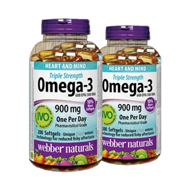 Webber Tiga Kekuatan Omega- 3 900mg 200 softgels x 2 (2 Botol)