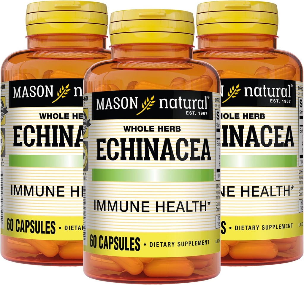 MASON NATURAL Echinacea, Imune System Booster, Support Overall Health, Herbal Suplemen, 60 Capsules (Paket 3)