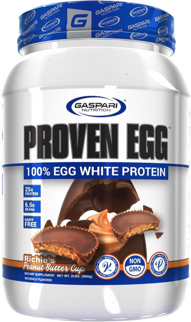 Nutrisi Gaspi Prove Egg, 100% Egg White Protein, 25g Protein, Keto Friend, Dairy and Laktosa Free, Soy Free (2 pon, Peanut Butter Cup)