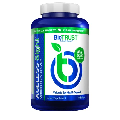 Biotrust Agneless Sight, Blue Light Protection, Memroses Optimal Eye Health, Visual Performance and Brain Health, Dukung untuk Digital Eye Strain, Non-GMO, Gluten- Bebas, 30 Gels Soft