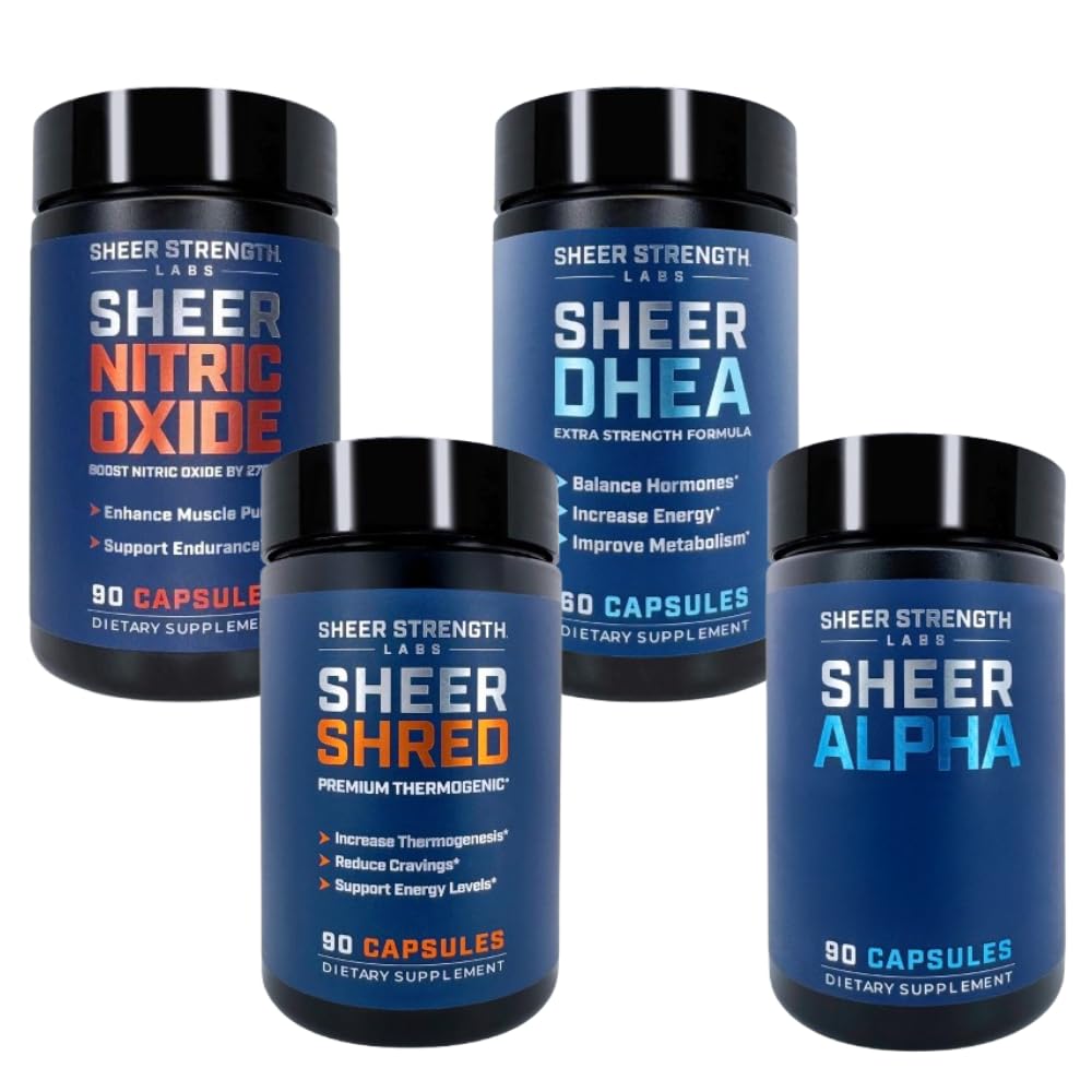 Sheer Ultimate Stack - DHEA Tambahan untuk Pria DHEA 100mg & Nitric Oxide Suplemen & Sheer Shred & Sheer Alpha