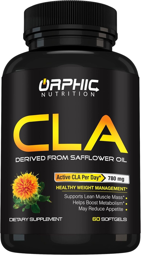 OrpHIC NUTRITION CLA Safflower Oil Supplement - Dibuat dengan Minyak Safflower - 780mg Non-Stimulant Conjugated Linoleic Acid for Men & Women * untuk mendukung Weight Los Efforts dan Metabolisme * - 60 Softgeels